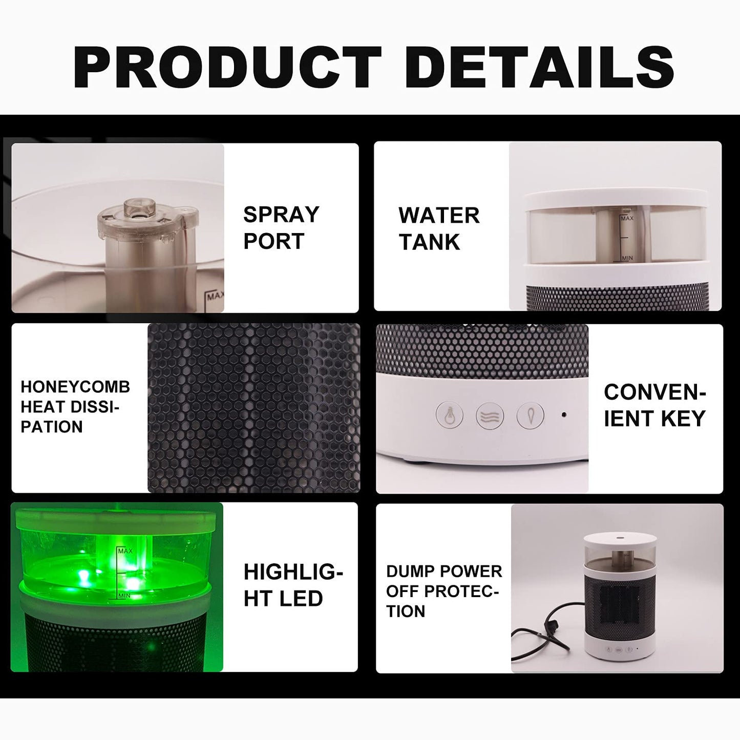 Transform Your Space: 3 In 1 Space Heater Winter Fast Heating Electric Warmer Heating Fans Colorful Night Lights Small Heaters 400ML Air Humidifier