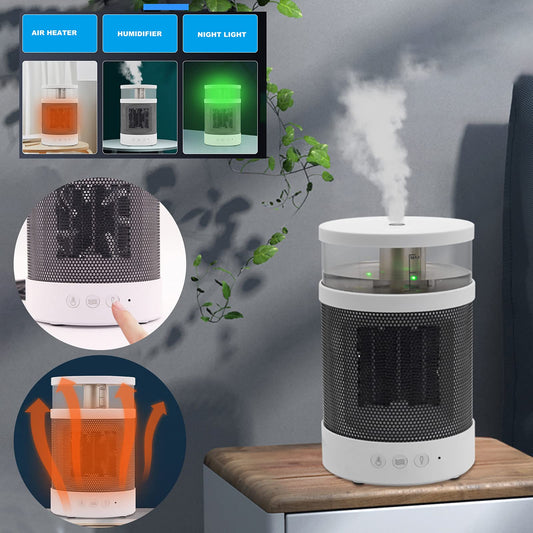 Transform Your Space: 3 In 1 Space Heater Winter Fast Heating Electric Warmer Heating Fans Colorful Night Lights Small Heaters 400ML Air Humidifier